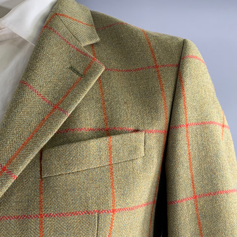 RODERICK CHARLES Chest Size 40 Green Orange & Red Window Pane Wool Sport Coat