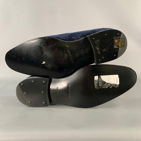 BURBERRY Size 9.5 Navy Monogram Velvet Slip On Loafers