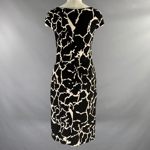 VERSACE Size 4 Black White Viscose  Elastane Cap Sleeves Dress