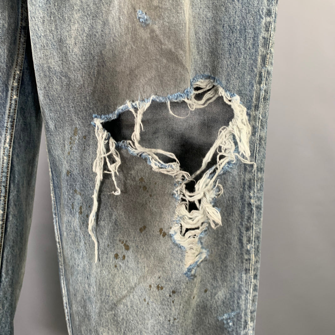 BALENCIAGA SS23 Size XS -Super Destroyed- Blue Grey Denim Drop Crotch Jeans