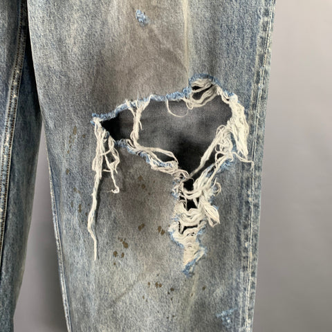 BALENCIAGA SS23 Size XS -Super Destroyed- Blue Grey Denim Drop Crotch Jeans