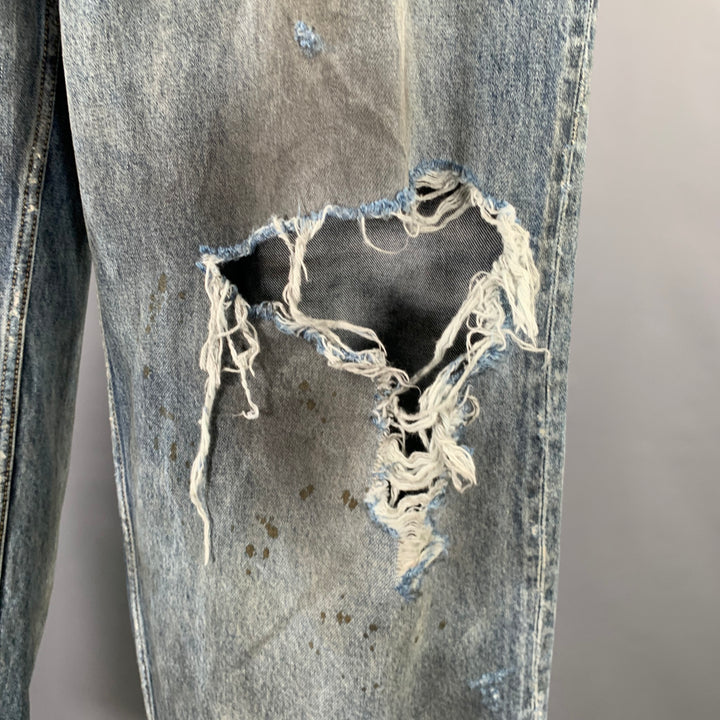 BALENCIAGA SS23 Size XS -Super Destroyed- Blue Grey Denim Drop Crotch Jeans