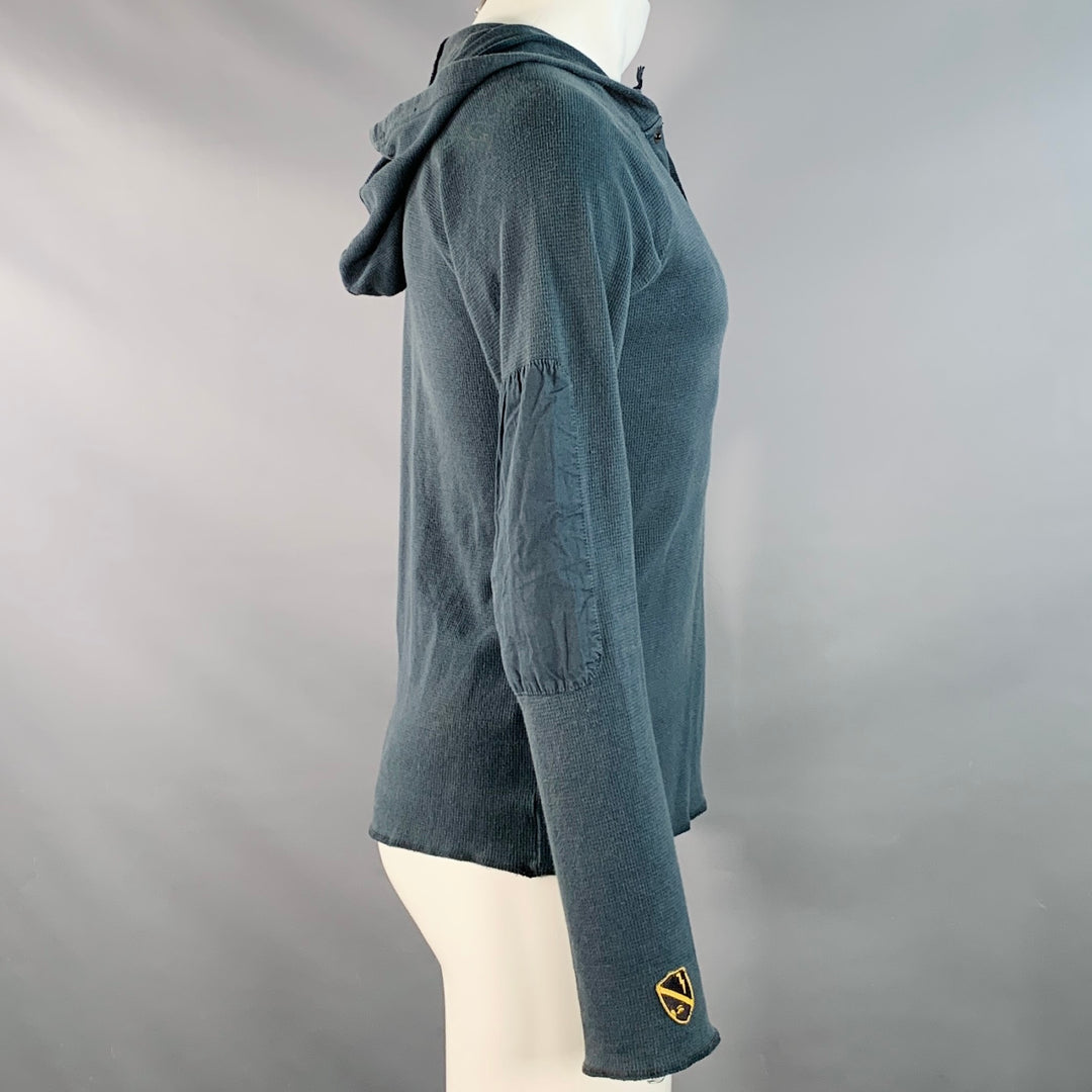 NICE COLLECTIVE Size M Green Waffle Knit Cotton Hoodie Sweatshirt