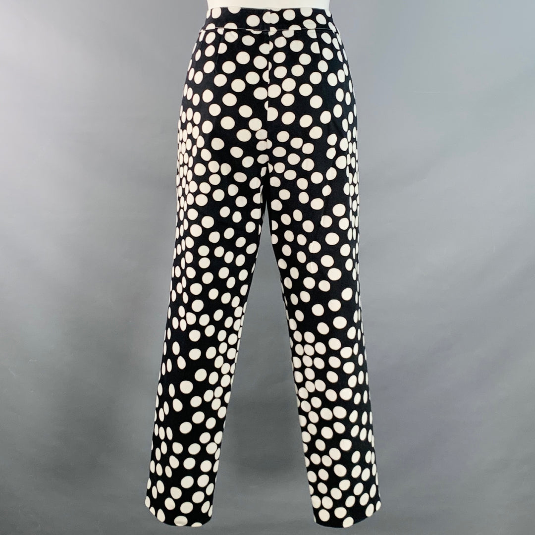 ST. JOHN Size 8 Black White Cotton Polka Dot Tapered Zip Fly Casual Pants