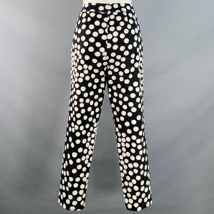 ST. JOHN Size 8 Black White Cotton Polka Dot Tapered Zip Fly Casual Pants