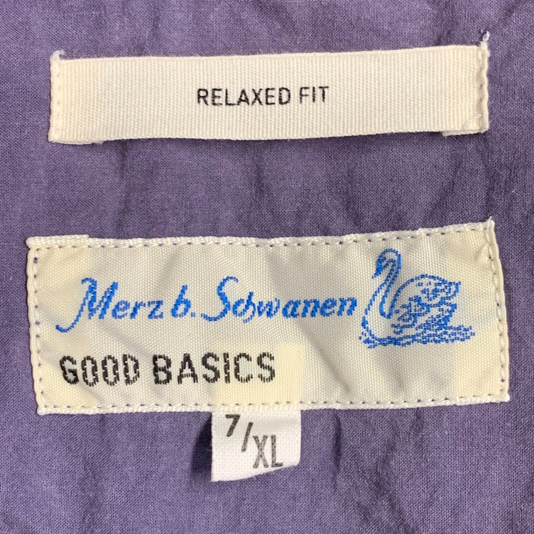 MERZ B. SCHWANEN Size XL Purple Cotton One Pocket Long Sleeve Shirt