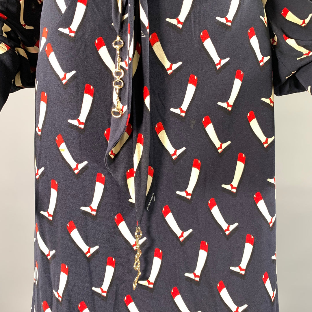 GUCCI Size 2 Navy Red Silk Riding Boots Wrap Knee-Length Dress