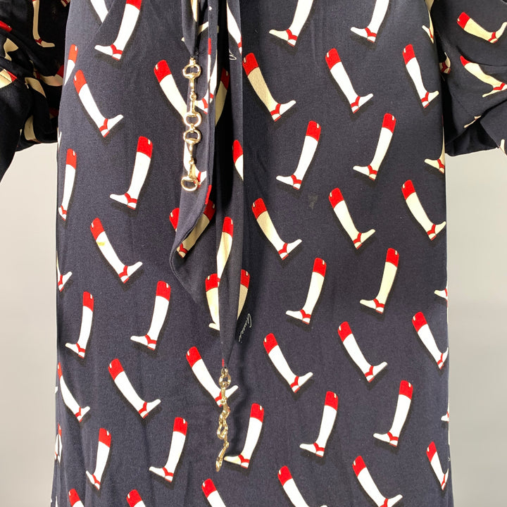 GUCCI Size 2 Navy Red Silk Riding Boots Wrap Knee-Length Dress