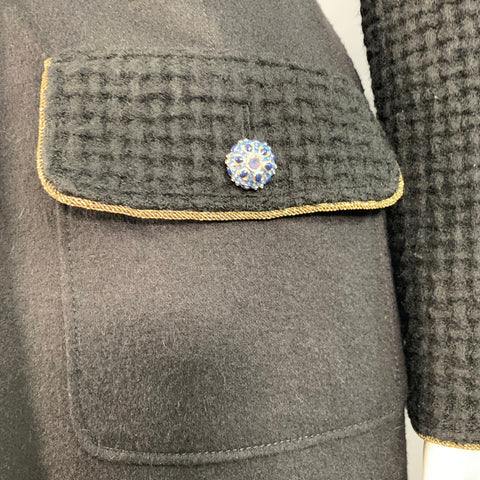 CHANEL Pre-Fall 2015 Size 10 Black Gold Wool Waffle Notch Lapel Jacket