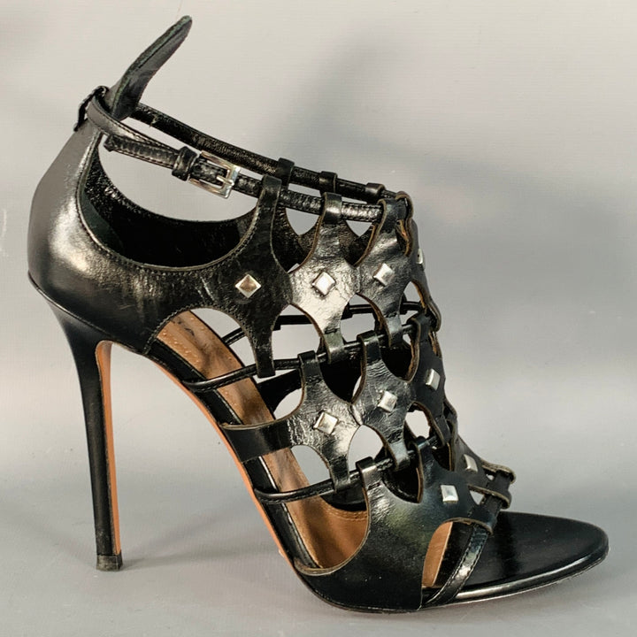 ALAIA Size 8.5 Black Leather Studded Stiletto Cage Pumps