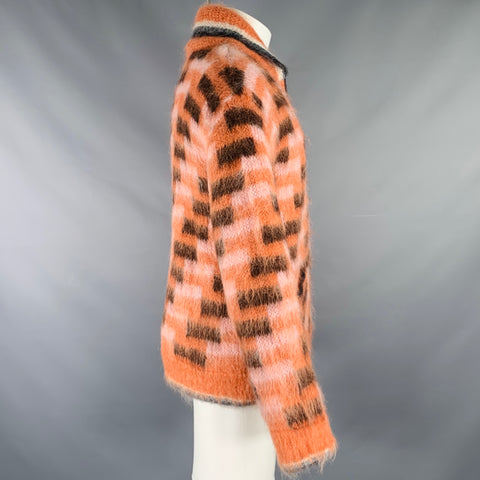MARNI Size S/M Orange Black Fuzzy Wuzzy Mohair Cardigan Jacket