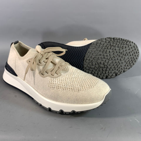 BRUNELLO CUCINELLI Size 13 Beige Knit Cotton Lace Up Sneakers