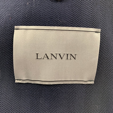 LANVIN Size 42 Navy Herringbone Cotton Notch Lapel Sport Coat