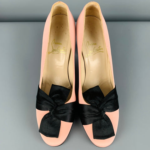 CHRISTIAN LOUBOUTIN Size 7.5 Pink Black Bow Pumps