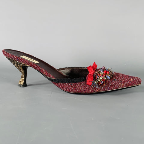 PRADA Size 7.5 Purple Blue Fabric Bow Mules Pumps