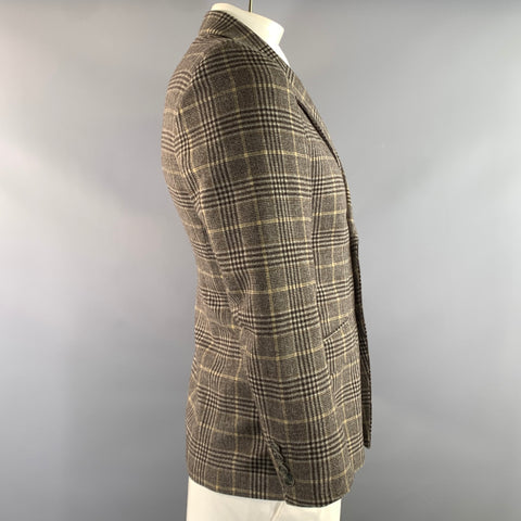AGNÈS B. Chest Size 40 Brown Light Grey Plaid Wool Nylon Sport Coat