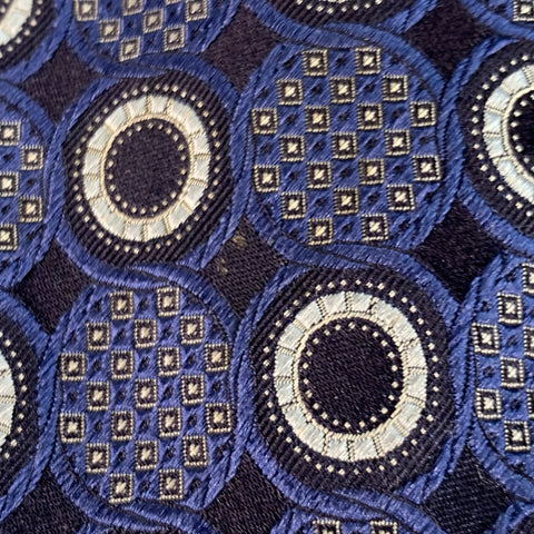 ERMENEGILDO ZEGNA One Size Blue White Black Circles Silk Tie