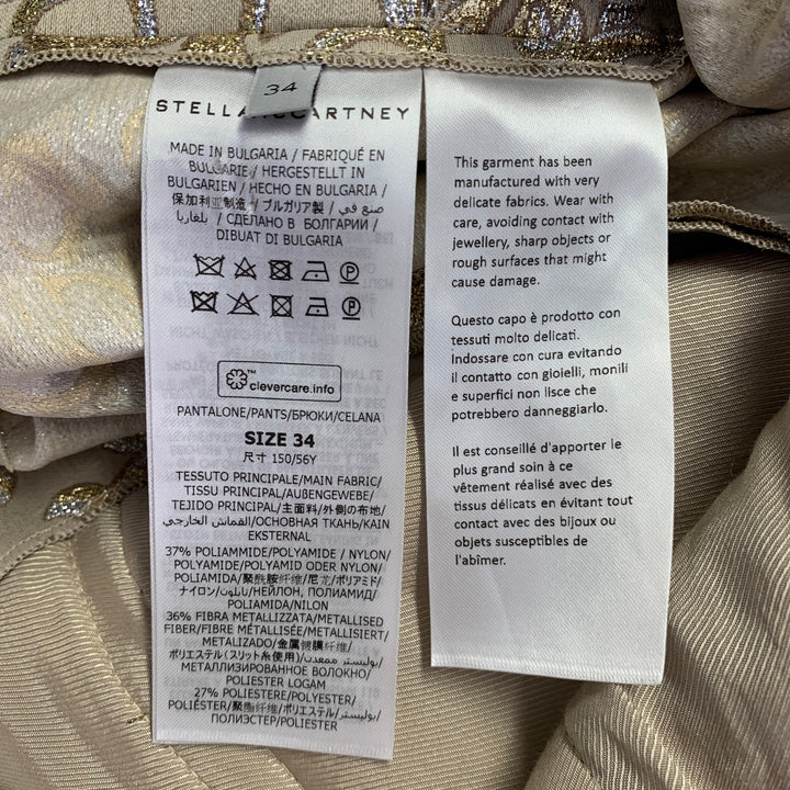 STELLA McCARTNEY Size 2 Metallic Gold Silver Polyamide Blend Jacquard Peak Lapel Pantsuit