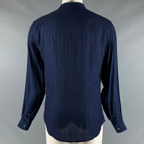 JOHN VARVATOS Size S Blue Navy Textured Viscose Nehru Collar Long Sleeve Shirt