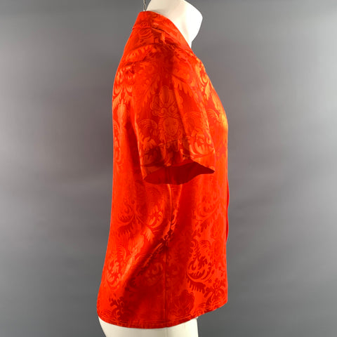VERSACE Size S Red Baroque Silk Short Sleeve Shirt