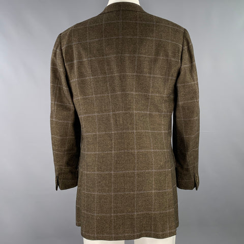 KITON Size 40 Brown Blue Window Pane Cashmere Notch Lapel Sport Coat