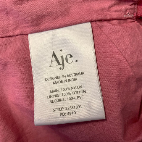 AJE Size 4 Pink Nylon Sequined Cropped Top