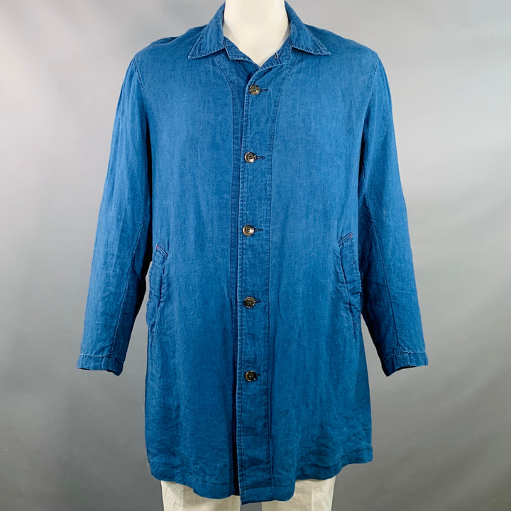 GAIJIN MADE Size XL Blue Cotton Spread Collar Buttoned Coat