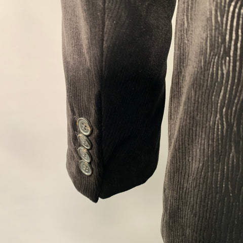 ARMANI COLLEZIONI Size 42 Black Velvet Wood Grain Polyester Sport Coat