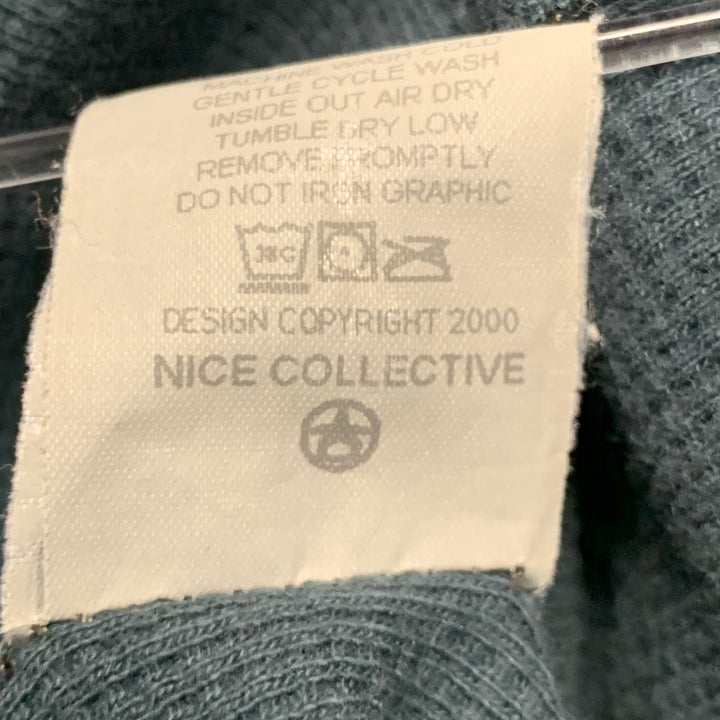 NICE COLLECTIVE Size M Green Waffle Knit Cotton Hoodie Sweatshirt