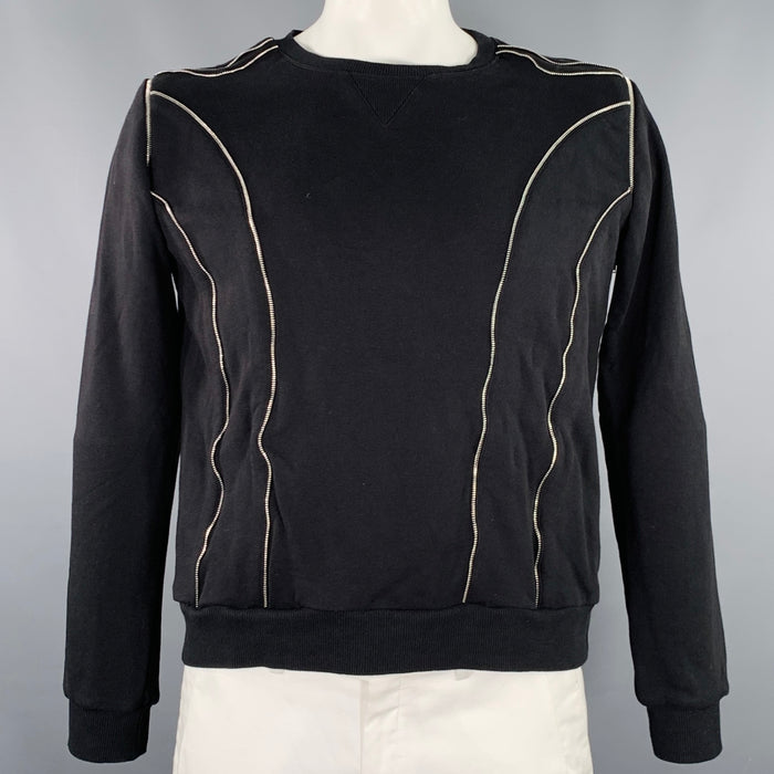 SAINT LAURENT Size XXL Black Silver Zippers Cotton Crew Neck Sweatshirt