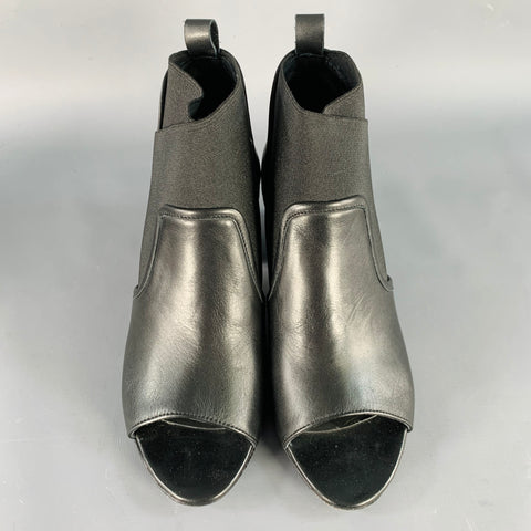 BETTYE MULLER Size 8 Black Leather Mixed Fabrics Elastic Peep Toe Ankle Boots