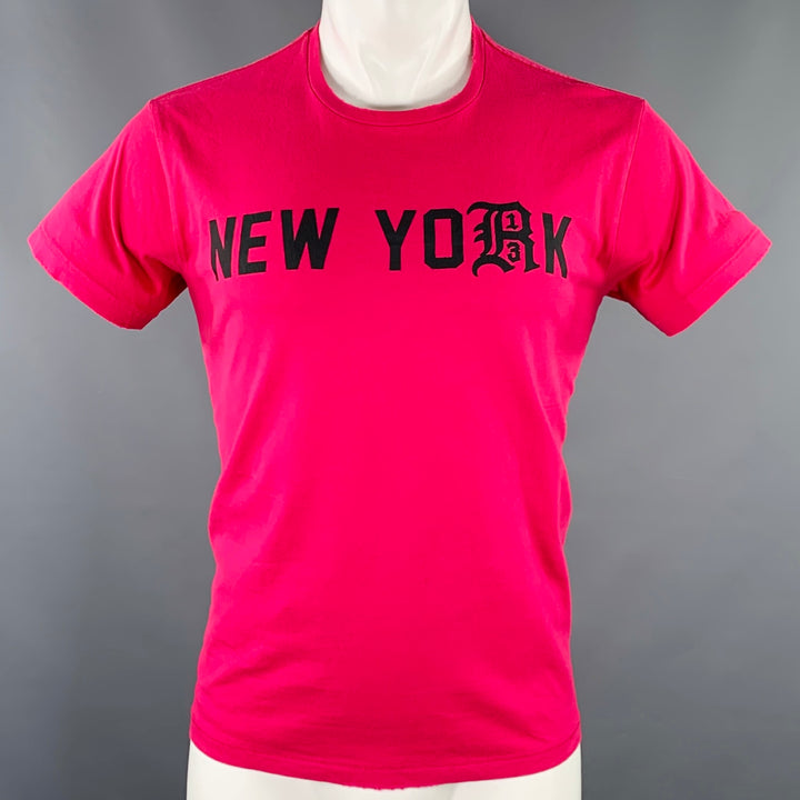 R13 Size S New York Boy Black Fuchsia Print Cotton Short Sleeve T-shirt