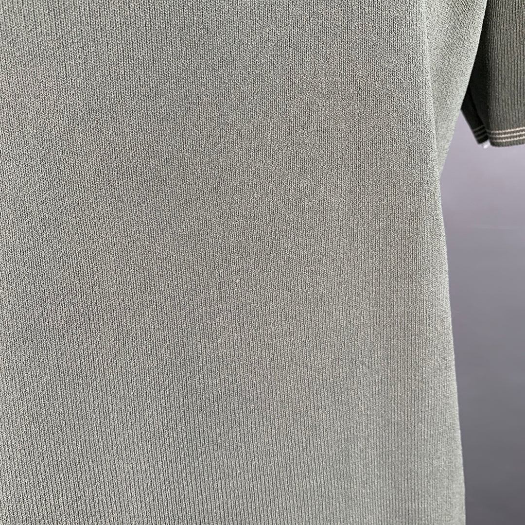 REISS Size M Stetson Green White Contrast Trim Viscose Blend Zip Up Polo