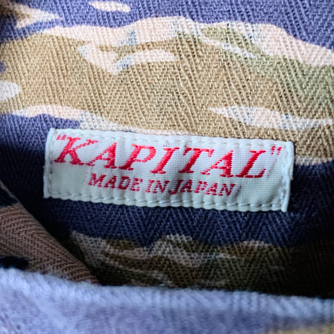 KAPITAL Size XL Brown Black Animal Print Tiger Camo Cotton Reversible Bomber Jacket