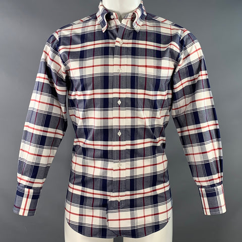BLACK FLEECE Size S White Navy Red Plaid Cotton One Pocket Long Sleeve Shirt