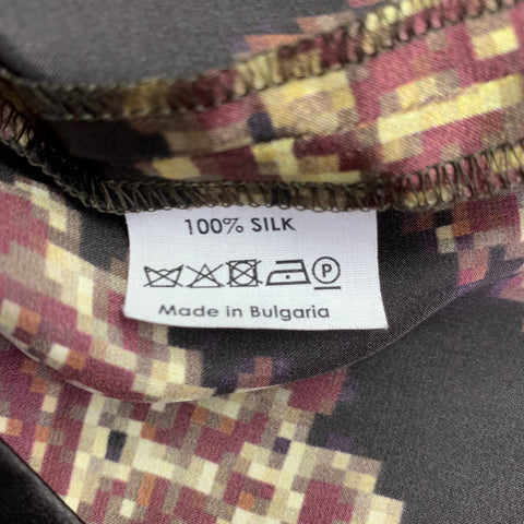 DRIES VAN NOTEN Taille 4 Robe/Haut à Manches Longues Abstraite en Soie Noire Jaune Marron