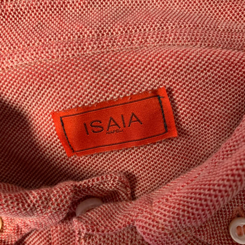 ISAIA Size XL Red White Nailhead Cotton Button Down Polo
