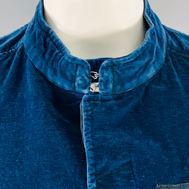 DRIES VAN NOTEN Size 42 Navy Black Velvet Cotton Nehru Collar Suit