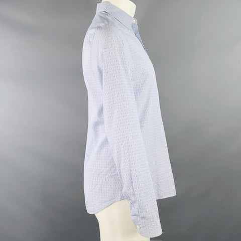 PRADA Size S Blue White Abstract Stars Cotton Button Up Long Sleeve Shirt