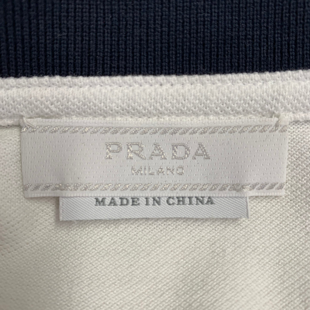 PRADA Size XXL White Navy Contrast Trim Cotton Pique Half Placket Polo