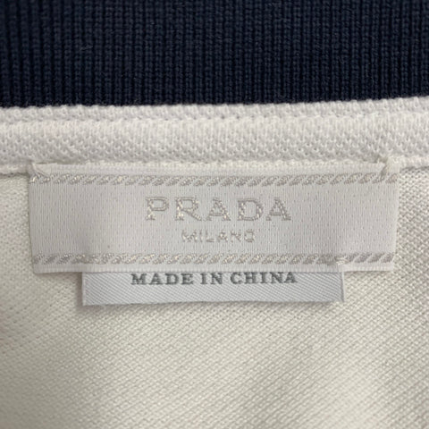 PRADA Size XXL White Navy Contrast Trim Cotton Pique Half Placket Polo