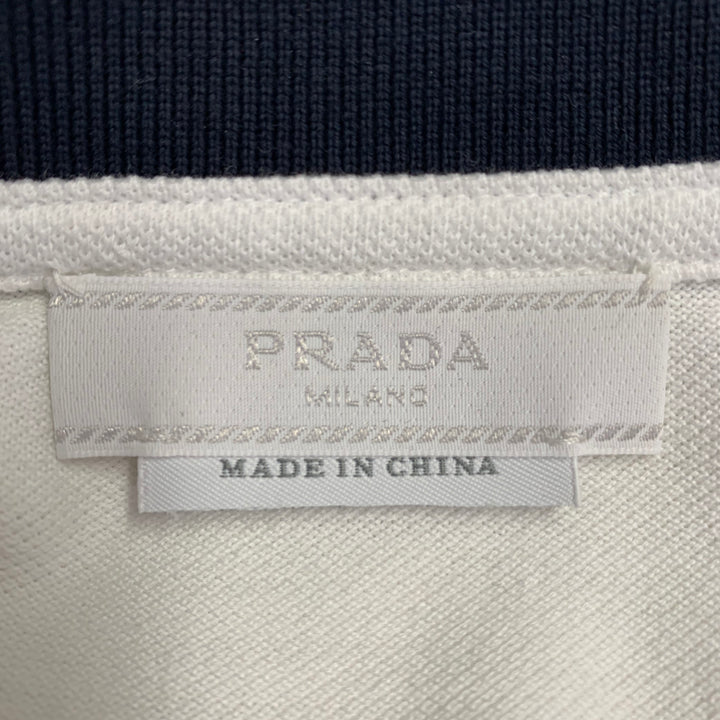 PRADA Size XXL White Navy Contrast Trim Cotton Pique Half Placket Polo