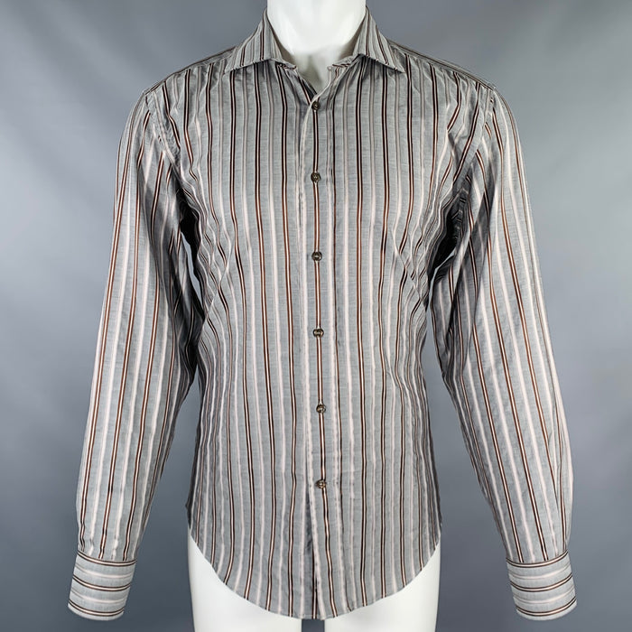 ETRO Size M Grey Stripe Cotton Button Up Long Sleeve Shirt