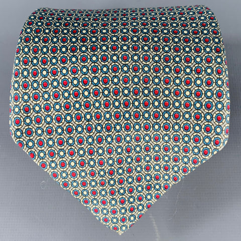 YVES SAINT LAURENT Blue Red Circles Silk Tie