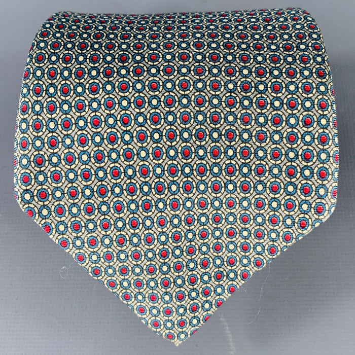 YVES SAINT LAURENT Blue Red Circles Silk Tie
