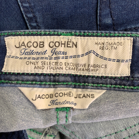 JACOB COHEN Size 34 Blue Green Contrast Stitch Cotton Blend Button Fly Jeans