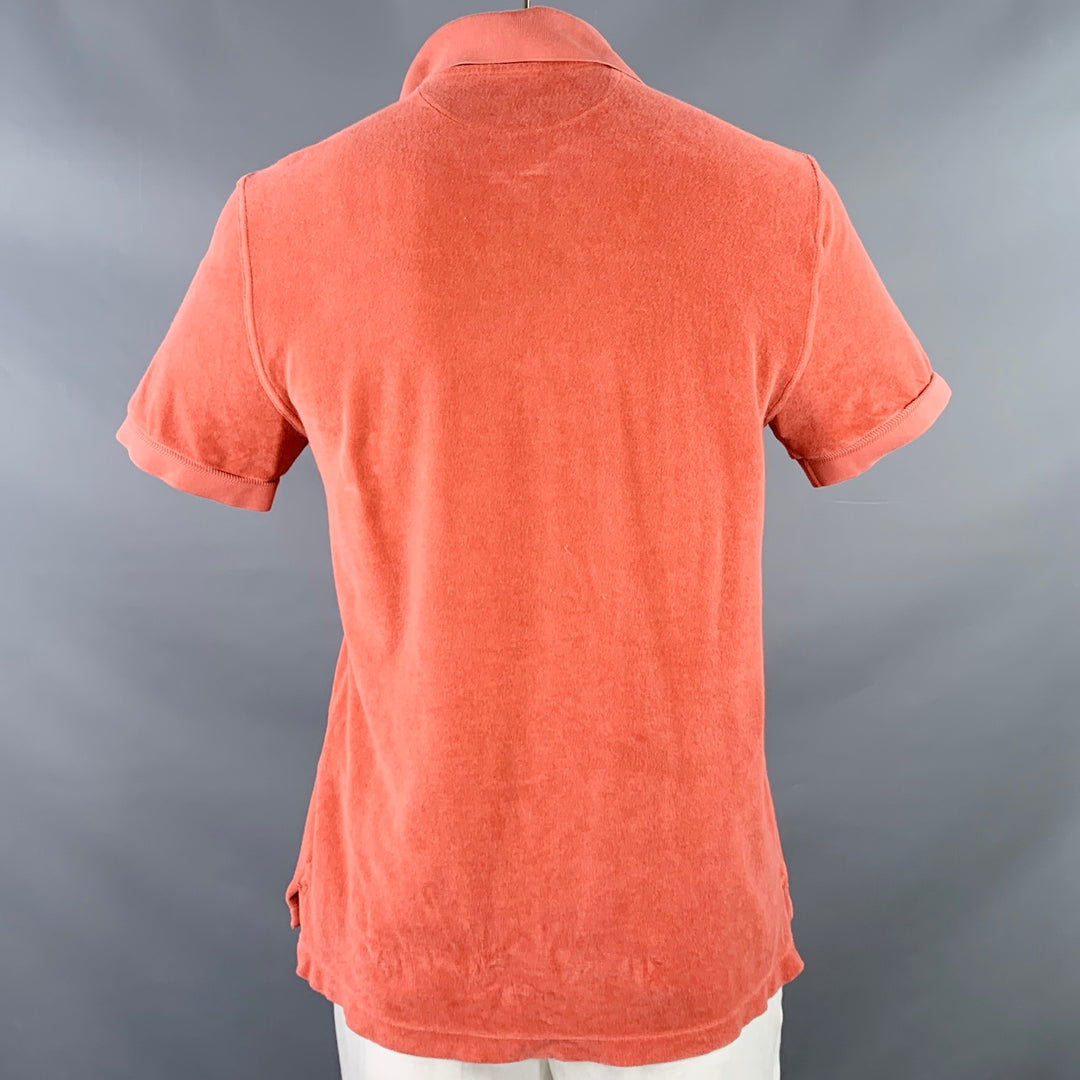 TOM FORD Size XL Orange Terry Cotton Blend Short Sleeve Polo