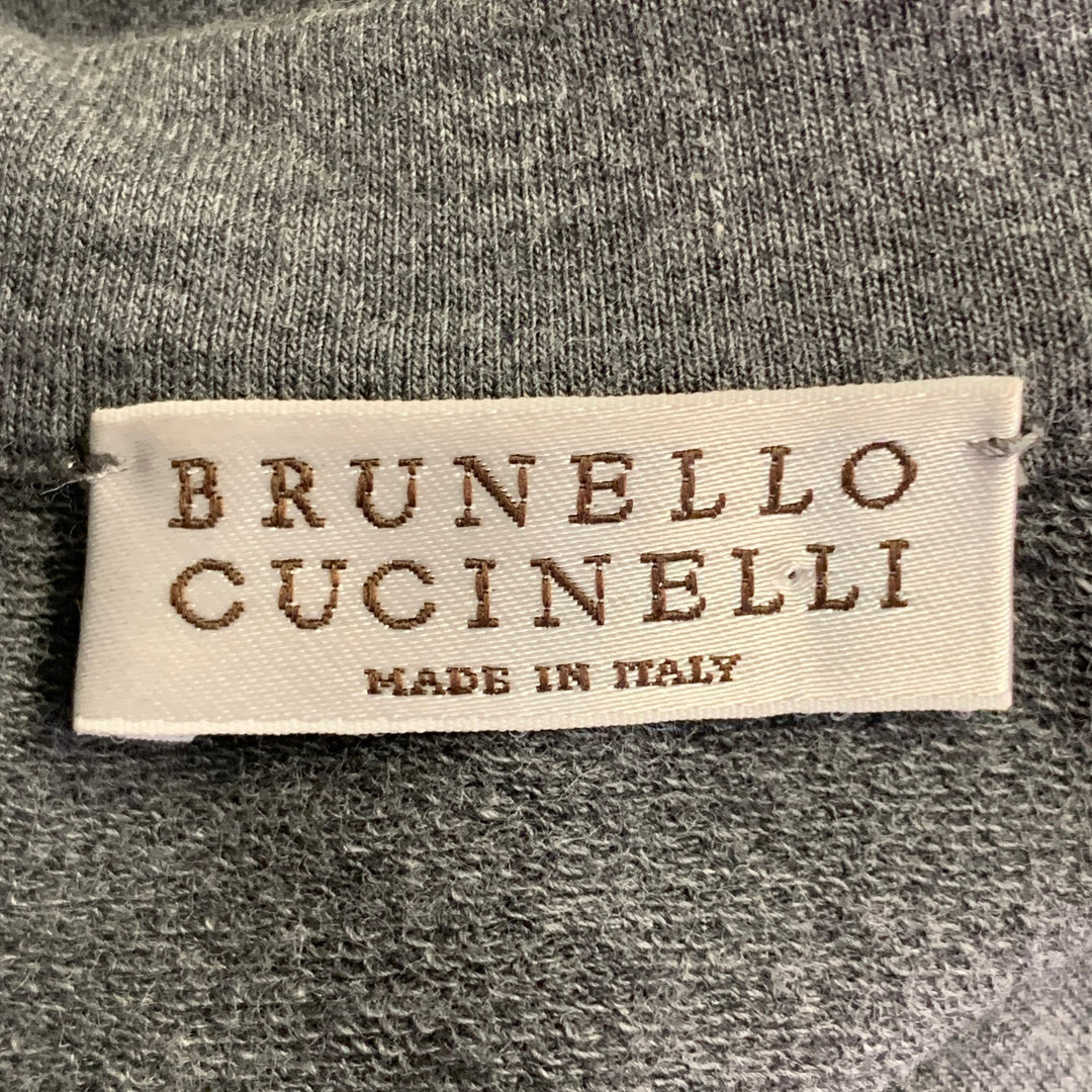 BRUNELLO CUCINELLI Size S Grey Cotton Blend Jersey Floral Monili Beaded Midi T-shirt Dress