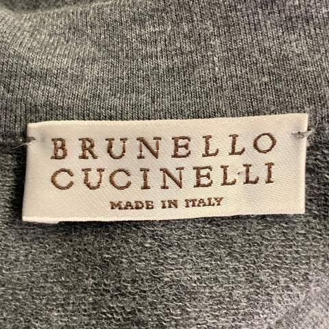 BRUNELLO CUCINELLI Size S Grey Cotton Blend Jersey Floral Monili Beaded Midi T-shirt Dress