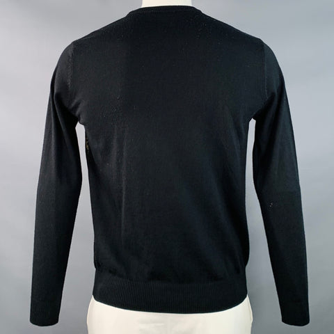 VERSACE JEANS Size L Black Gold Tiger Cotton Print Studded Crew Neck Sweater